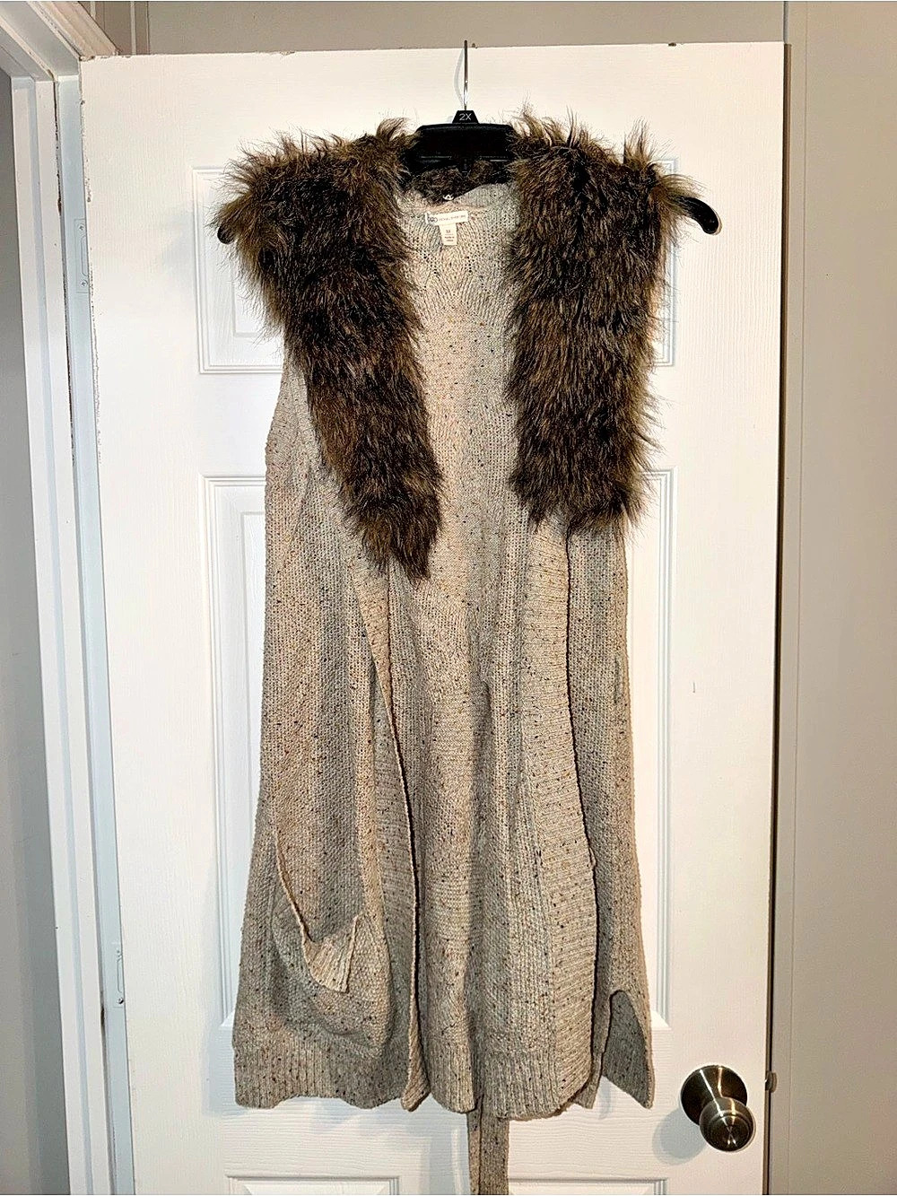 Cato Confetti Knit Fur Collar Duster Vest Size M Whimsigoth